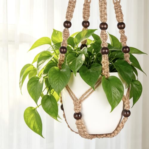 Mkono Macrame Plant Hanger Indoor, 29 Inch Hanging Planter Holder Brown - color: Brown