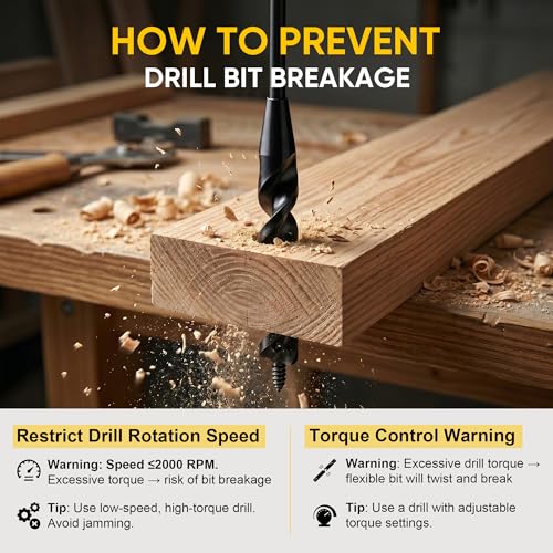 72" Flexible Installer Drill Bit for Pulling Wires in Walls, Ceilings, and Sidewalks, 9/16" Auger with Screw Point & Fish Eye, 3/16" 3-Flat Shank for Wood & Conduits, with Wire Puller & Storage Tube - size: 72in L