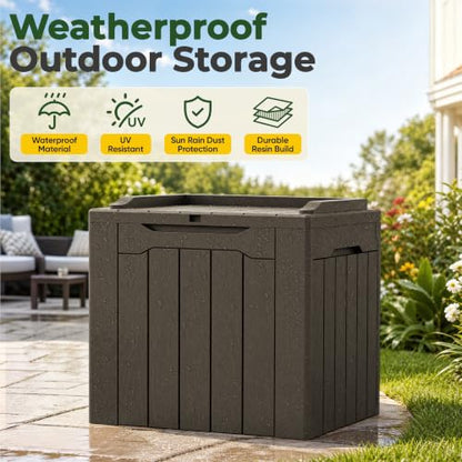 Flamaker 2 Pack Deck Box 31 Gallon Waterproof Resin Storage Box with Lid - color: Deep Brown, size: 31 Gallon-2 Pack