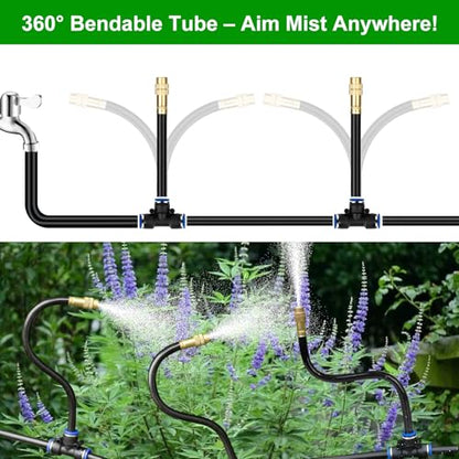 80FT Drip Irrigation System for Garden – Automatic Watering Kit with Solid Brass Metal Connectors, 360° Bendable Tubing &22 Adjustable Nozzles for Greenhouse, Lawn, Yard & Plants - size: 80 FT