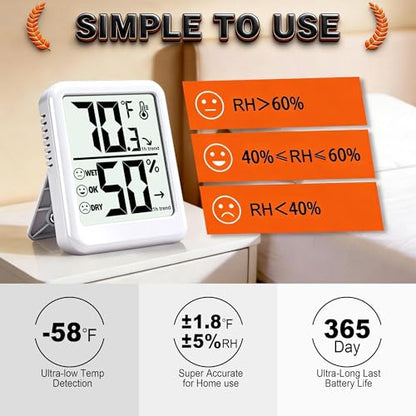 2 Pack Room Thermometer Indoor Hygrometer Digital Humidity Meter - color: White - Upgraded Version, size: 2 - Pack