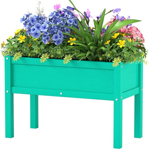 Small HDPE Raised Garden Bed, Elevated Planter Box with Legs, Outdoor All-Weather Planter Raised Beds for Seeds, Herbs, Flowers, Vegetables (Aruba Blue) - color: Aruba Blue, size: 29x14x19in