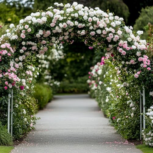 RUBFAC 7.8ft Garden Arbor, Metal Arch Frame for Wedding Ceremony - color: white