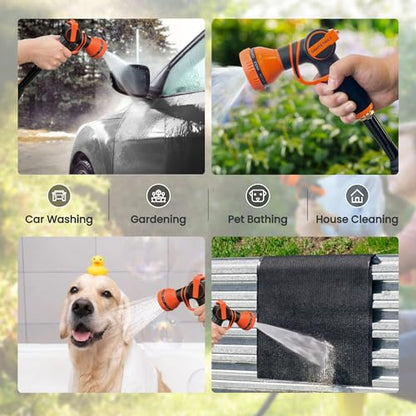 Giraffe Tools Garden Hose 50FT Lightweight Lay Flat Water Hose Kink Free Flexible Hose with 9 Spray Function Nozzle（Black） - size: 50FT