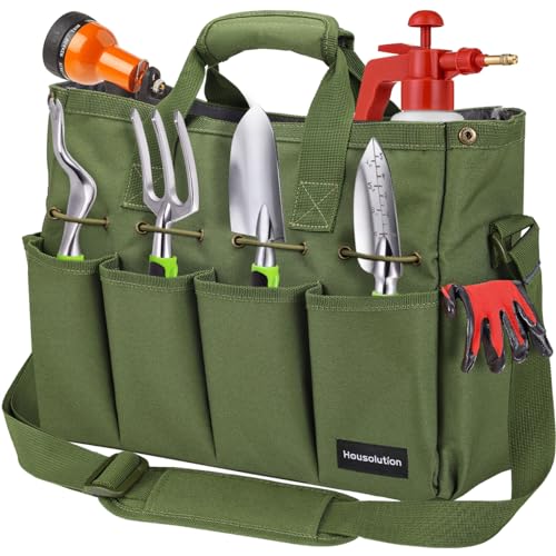 Housolution 14Inch Garden Tote Bag, 900D Standable, Dark green - color: Dark Green