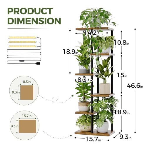 Bamworld Plant Shelf with Grow Light for Indoor Plants Corner 6 Tier - style: 6 Tier,Square