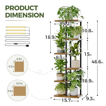 Bamworld Plant Shelf with Grow Light for Indoor Plants Corner 6 Tier - style: 6 Tier,Square