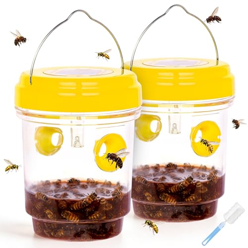Solar Wasp Bee Trap, Outdoor Hanging LED Light Reusable Catcher for Outside - color: Lemon Yellow