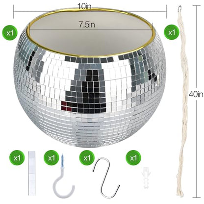 10” Disco Ball Plant Hanger with Hanging Rope, Hook - color: 1×10" Silver