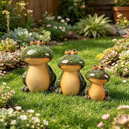 Set of 3 Frog Garden Statues, Outdoor Decorations