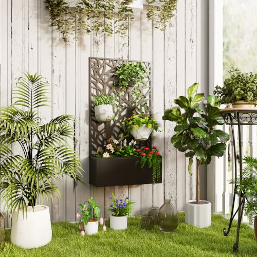 Outsunny Metal Raised Garden Bed with Trellis, Two Big Tree Cut-Outs - style: Two Big Tree Cut-Outs
