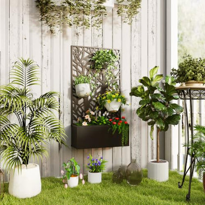 Outsunny Metal Raised Garden Bed with Trellis, Two Big Tree Cut-Outs - style: Two Big Tree Cut-Outs