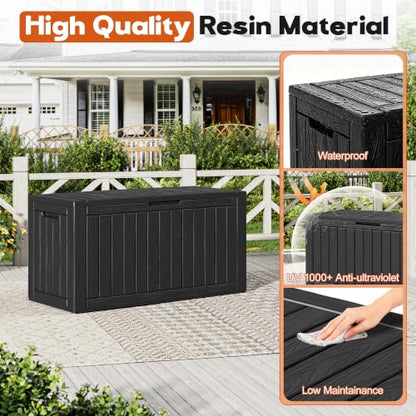 Waterproof Outdoor Storage Box, Resin Patio Organizer,120 Gal,Black - color: Striped Black, style: 120 Gallon