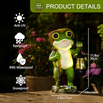 twinbling Solar Frog Garden Decor with Lantern Frog Statue - color: Green