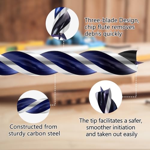 3/4 Inch Auger Drill Bit for Wood, 9" Long Carbon Steel Quick Change Hex Shank Wood Drill Bit for Hardwood, Softwood and Plastic (Blue) - size: 3/4" x 9"