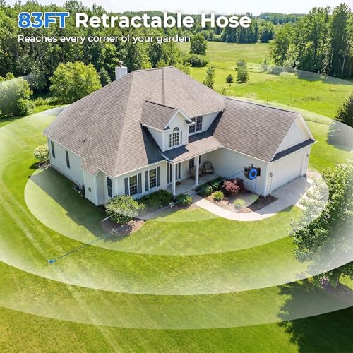 Retractable Garden Hose Reel, 5/8" x 90FT Automatic Retractable Water Hose Reel Wall Mount, with 10- Function Sprayer Nozzle, Any Length Lock/Auto Rewind/180°Swivel - size: 90 Ft