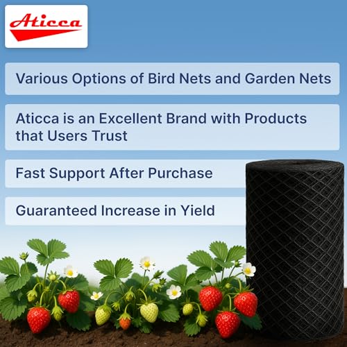 ATICCA 7.5 x 65 FT Heavy Duty Bird Netting for Garden, 10 Stakes, Black - size: 7.5x65 Bird Netting