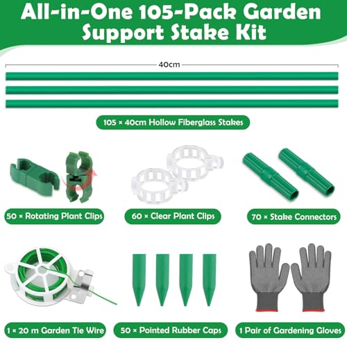 337 PCS Garden Stakes, Fiberglass Tomato Stakes, Garden Sticks - size: 105 Packs