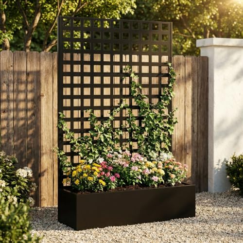 TABU Metal Planter Box with Trellis for Climbing Plant,71"x47"x16",Black