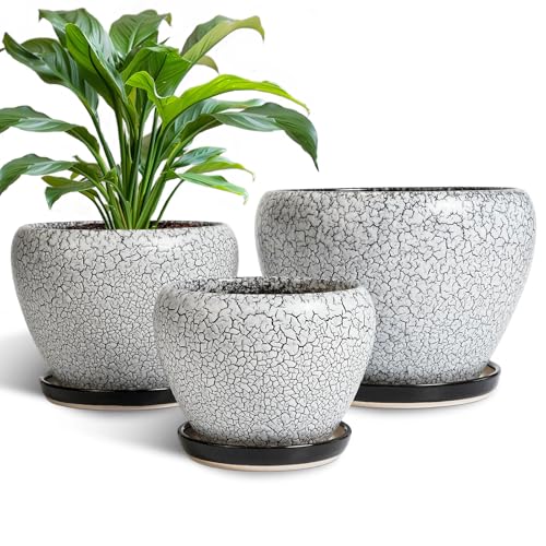 Ceramic Plant Pots, 10+8+6 Inch Flower Pot Indoor, White-Black - color: White-black