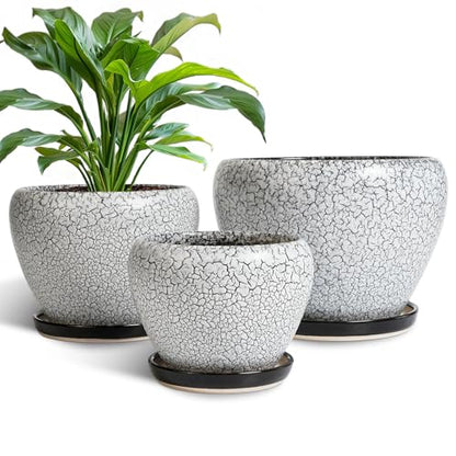 Ceramic Plant Pots, 10+8+6 Inch Flower Pot Indoor, White-Black - color: White-black