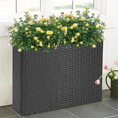 SUNNYPARK Large Rectangular Planter for Outdoor Rattan Block Box 32x11x24'' - color: Black