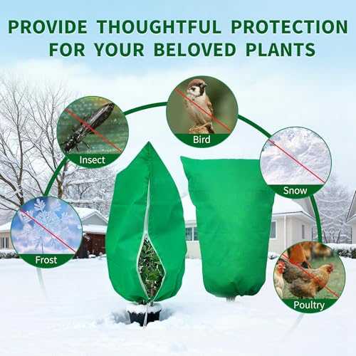 Plant Covers Wind and Frost Protection, Plant Covers with Zipper Drawstring - color: Green