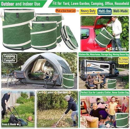 2-Pack 24 Gallon Collapsible Trash Can (19x21 in) Solid Bottom for Pop-Up Trash Can,Recycling Bin,Camping Waste Bin,Laundry Hamper,Yard Waste Bag,Yard Debris Bag,Lawn Grass,Garden Weeds Bags,Leaf Bags