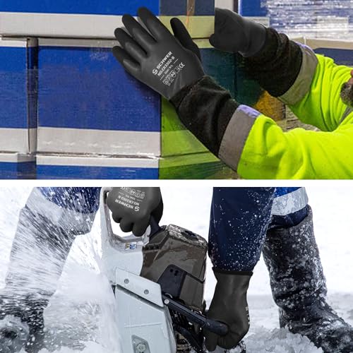Schwer 2 Pairs 100% Waterproof Winter Work Gloves Latex Coated, CR3302-B, L - color: Winter Black, size: Large