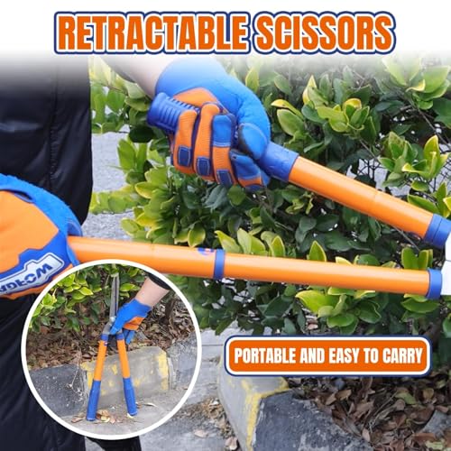 WADFOW Hedge Clippers with Adjustable Telescopic Handle & Wavy SK-5 Steel Blade, Professional Hedge Shears for Precise Pruning and Trimming Borders, Bushes