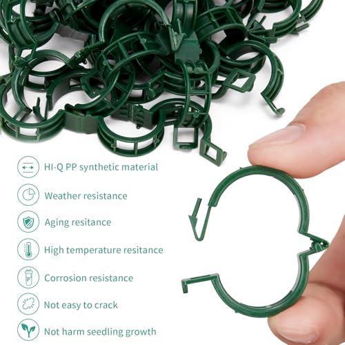 Plant Support Clips 100 PCS, Tomato Vine Clips, Trellis Plastic Clips, Garden Vine Fixing Clips for Climbing Plants, Tomato, Grape, Vegetables and Plants Stalks, Green