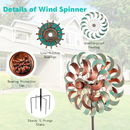 DREAMSOUL 360° Wind Spinners Outdoor, Metal Wind Spinner 64 Inch Windmill for Yard Garden Outdoor Decor - size: 13inch(Turquoise)