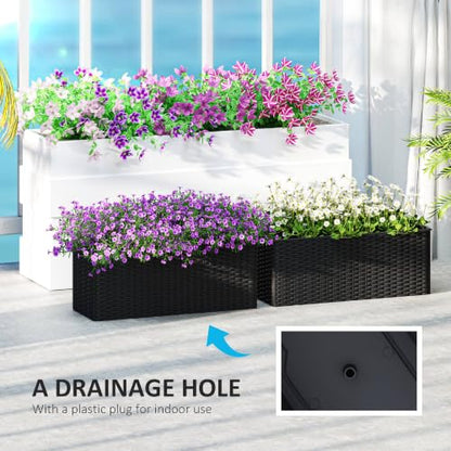 Outsunny 2-Pack 20 Inch Railing Planter Box with Hooks for Fence, Black