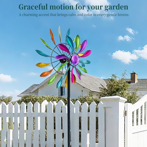 Rainbow Petal 360° Metal Wind Spinners Outdoor, 56.7" H - color: Rainbow