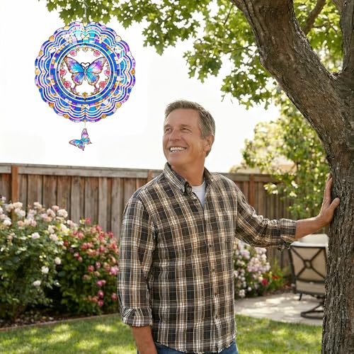 Butterfly Wind Spinner Outdoor Hanging for Yard Garden - color: Purple Butterfly