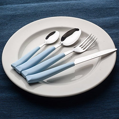 EXZACT 16 pcs Flatware Set Stainless Steel Wide Handles Serves 4 Light Blue - color: Light Blue x 16