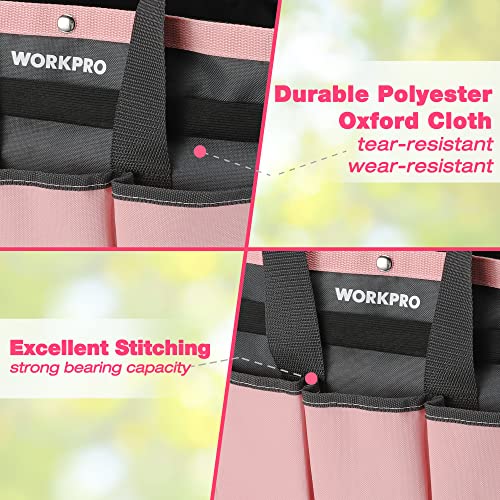 WORKPRO Garden Bag, Garden Tool Tote Storage Bag with 8 Pockets - color: Pink