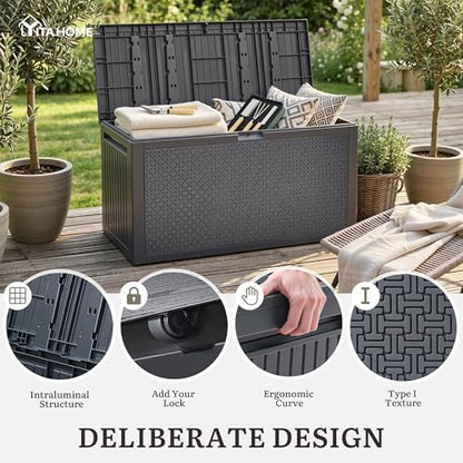 YITAHOME 95 Gallon Large Outdoor Deck Box - color: Dark Gray, size: 90 Gallon Maze Pattern