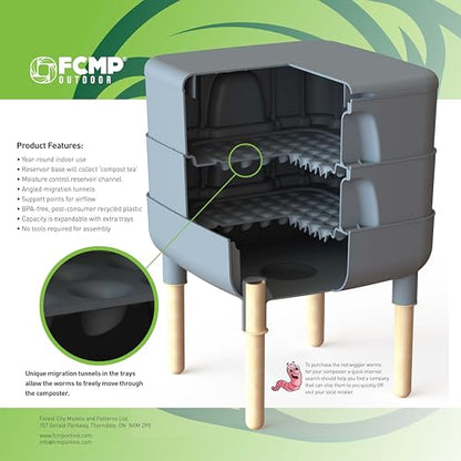 FCMP Outdoor - The Essential Living Composter, 4-Tray Worm Vermicomposter Bin, Grey - color: Gray