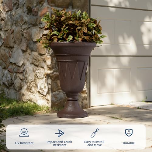 24"Tall Urn Planters for Outdoor Plants, Urns and Pedestal Set of 2 - color: Brown-sandblasting