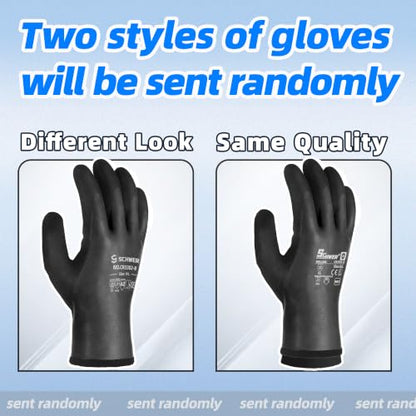 Schwer 2 Pairs 100% Waterproof Winter Work Gloves Latex Coated, CR3302-B, L - color: Winter Black, size: Large