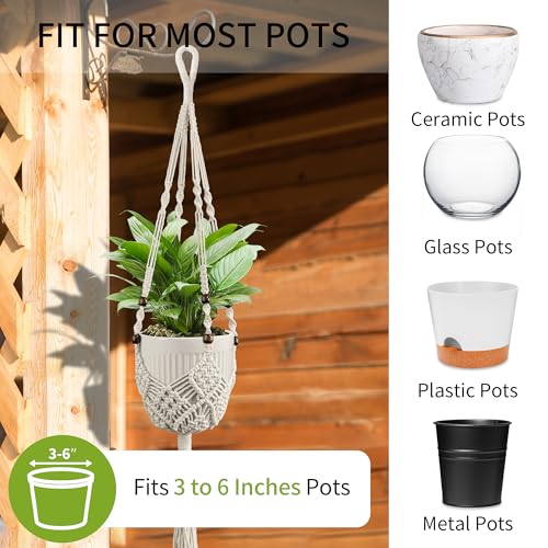 Macrame Plant Hanger - Fits 3-6 Inch Pots, Set of 2, Green - color: 35+35in Green