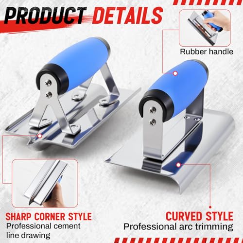 MorningRo 6pcs Concrete Hand Tools Set Masonry Tools Includes Stainless Steel Concrete Hand Edger, Groover, Wood Float, Finishing Trowel, Pool Trowel and Tool Bag for Cement Beginner Kit