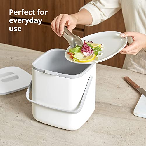 Blue Ginkgo Kitchen Compost Bin, 5L Countertop Compost Bin, White - color: White, size: 1.32 gal / 5 L