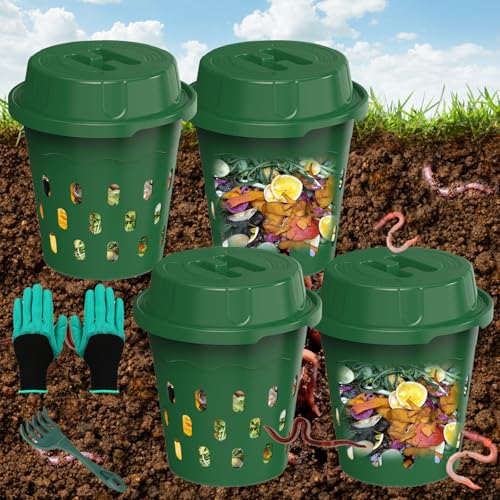 4-Pack Inground Worm Compost Bin, Worm Composter for Beginners,8L - color: Green, size: 4-Pack