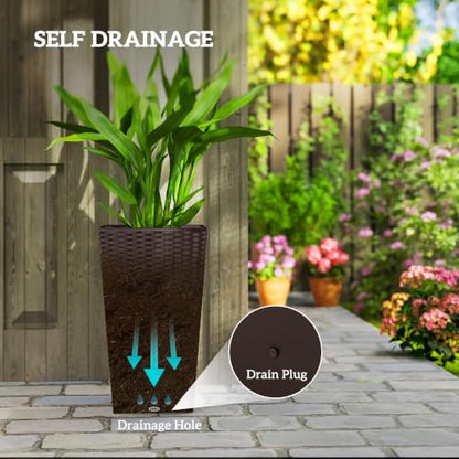 Outsunny 24 in Taper Tall Planters for Outdoor Plants Set of 3, Brown - color: Brown