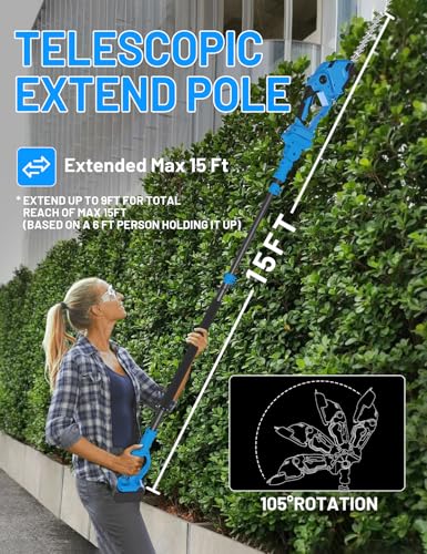 AZZUNO Pole Hedge Trimmer Cordless, 14.5FT Max Reach Electric Grass Shears Shrubbery Hedge Trimmer with 2 Packs 2.0Ah Batteries - style: with extension pole