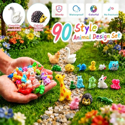 90 Pcs Mini Resin Animals 90 Styles Tiny Small Animal Figures to Hide - color: 90pcs Different Styles