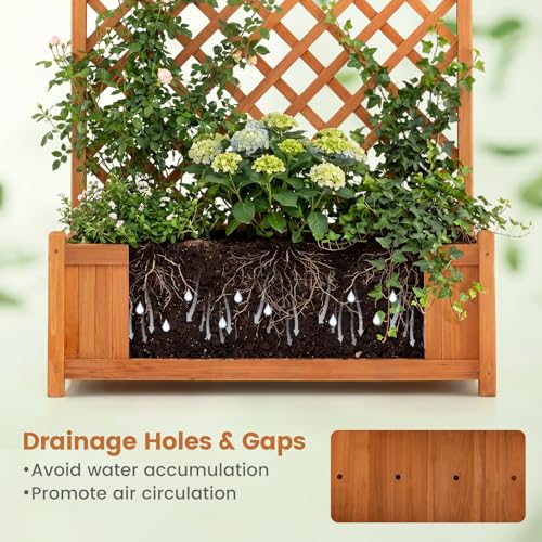 HAPPYGRILL 71" Raised Garden Bed with Trellis & Garden Box - size: 36” x 18” x 71”
