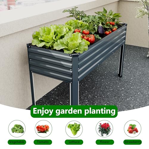 Vengarus 2PCS 48×18×30in Galvanized Raised Garden Bed Outdoor with Legs Set - color: Gray, size: Grey(2PCS)